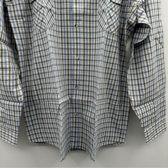 Atlas for Men Cream‎ & Blue Check Striped Button Down Shirt Sz 3XL NEW - Picture 3 of 9